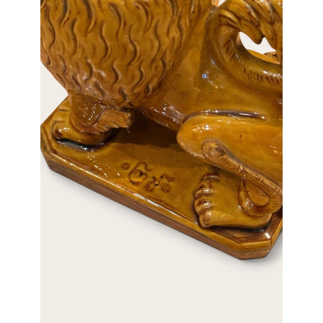 Ceramic Signed 19th Century Glazed Terracotta Lion Covered Vessel For Sale - Image 7 of 7