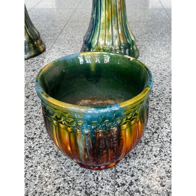 Vintage Majolica Ceramic Planters - A Pair For Sale - Image 10 of 13