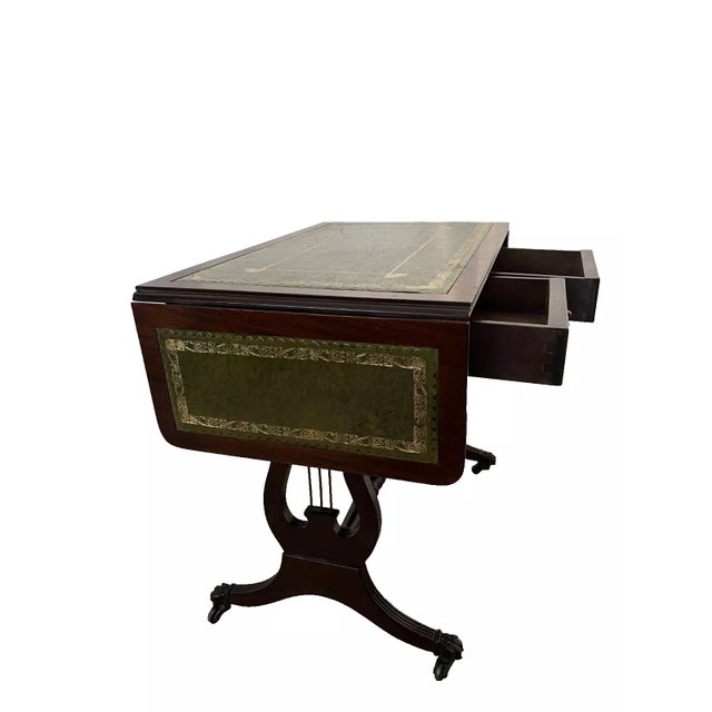 1910s Coffee Table Lyre Violin Double Harp Pedestal Base Two Drawers Carved Mahogany For Sale In Palm Springs - Image 6 of 12