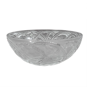 Vintage Lalique Crystal France Signed Pinsons Finches Birds Glass Centerpiece Bowl