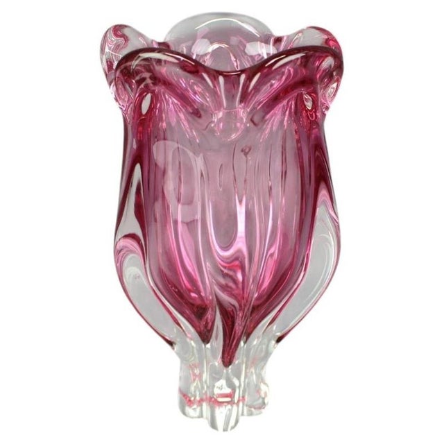 Glass Mid-Century Pink Art Glass Vase attributed to Josef Hospodka, Czechoslovakia, 1960s For Sale - Image 7 of 7