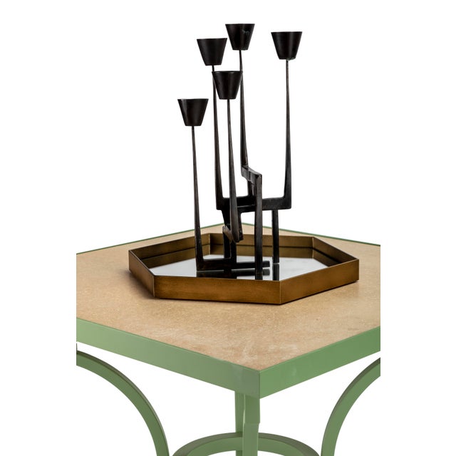 Contemporary Italian Alnilam Outdoor Table with Travertine Top and Hand-Bent Metal Base For Sale - Image 3 of 5