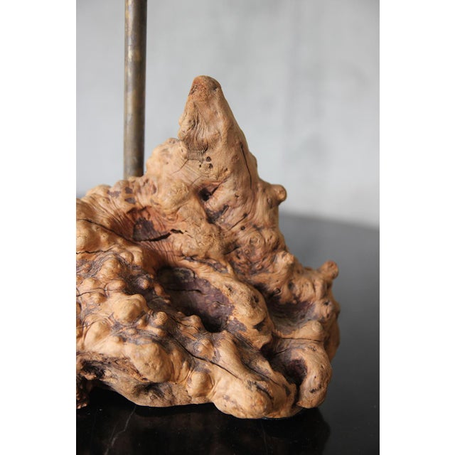 1950s 1950s Large Organic Table Lamp Burl Wood American Craft With Parchment Shade For Sale - Image 5 of 11