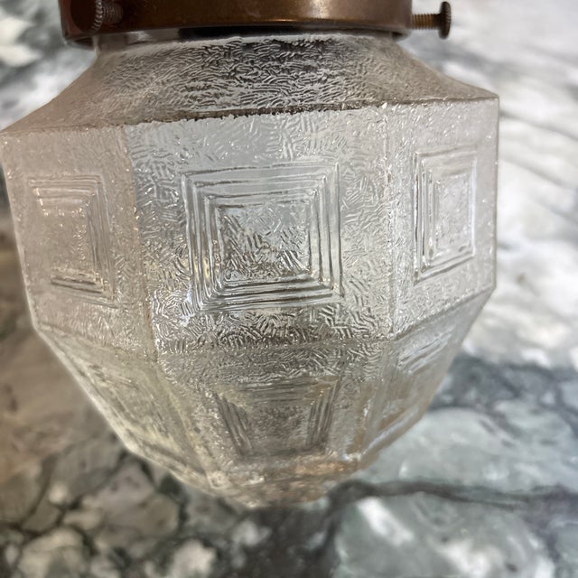 1940s Art Deco Brass & Frosted Glass Ceiling Lamp For Sale - Image 9 of 9