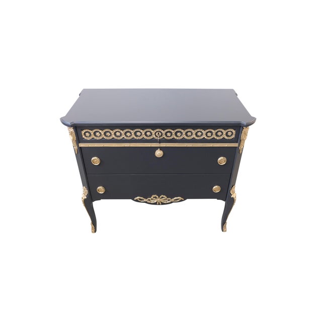 1950s 1950s Gustavian Haupt Chest With Three Drawers in a Black Finish With Brass Detailing For Sale - Image 5 of 7