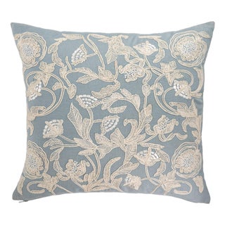 Deauville Embroidered Linen Throw Pillow Cover 18 X 18 For Sale