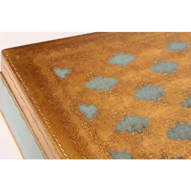 Large Vintage Italian Florentine Baroque Turquoise and Gilt-Wood Jewelry Box For Sale - Image 14 of 17
