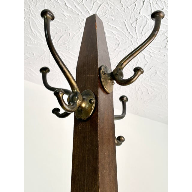 Mid-Century Modern Antique Mission Oak Freestanding Hall Tree Coat Rack C. 1910 For Sale - Image 3 of 6