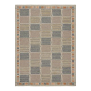 Rug & Kilim’s Scandinavian Style Rug With Beige-brown and Blue Patterns 6x9 For Sale