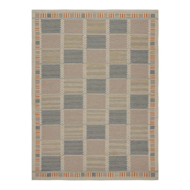 Rug & Kilim’s Scandinavian Style Rug With Beige-brown and Blue Patterns 6x9 For Sale