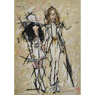 "John Lennon and Yoko Ono" Contemporary Figurative Color Pencil Sketch on Limited Edition Handmade Paper For Sale