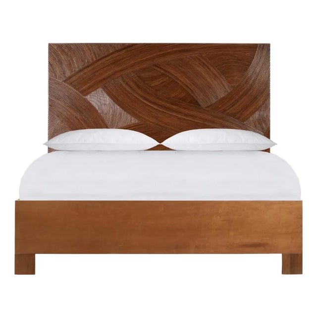 Swirl Rattan Platform Bed King, Golden Mahogany For Sale