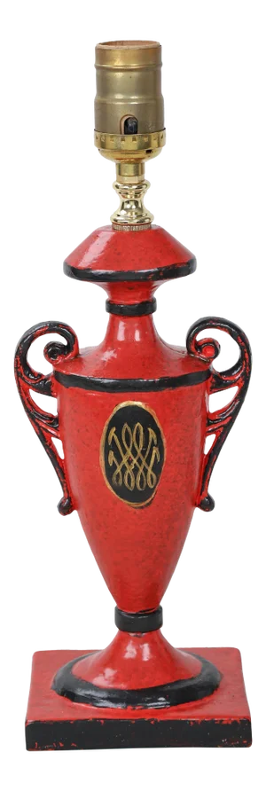 Vintage Red Urn Lamp With Duke & Duchess of Windsor Gold Accent Cypher