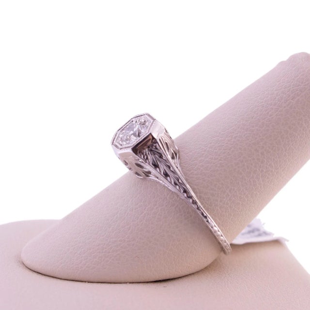 Art Deco Mid 20th Century 14k White Gold Orchard Diamond Engagement Ring, Size 6 For Sale - Image 3 of 4