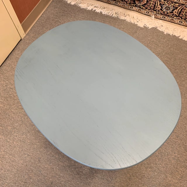 Rustic 1970s Country Rustic Teal Painted Oval Side Table For Sale - Image 3 of 11
