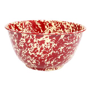 Crow Canyon Home Splatterware, Large Salad Bowl in Burgundy & Cream For Sale