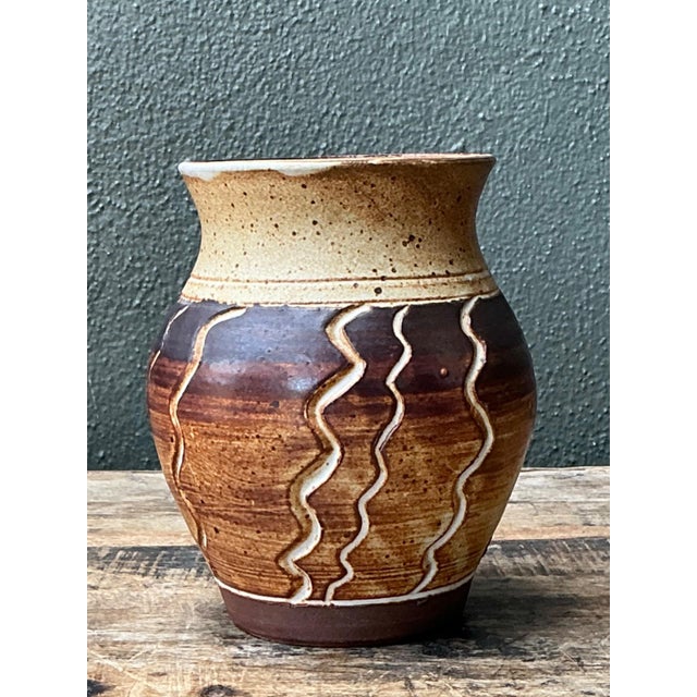 Vintage Handcrafted Ceramic Vase With Wave Motif For Sale - Image 15 of 15