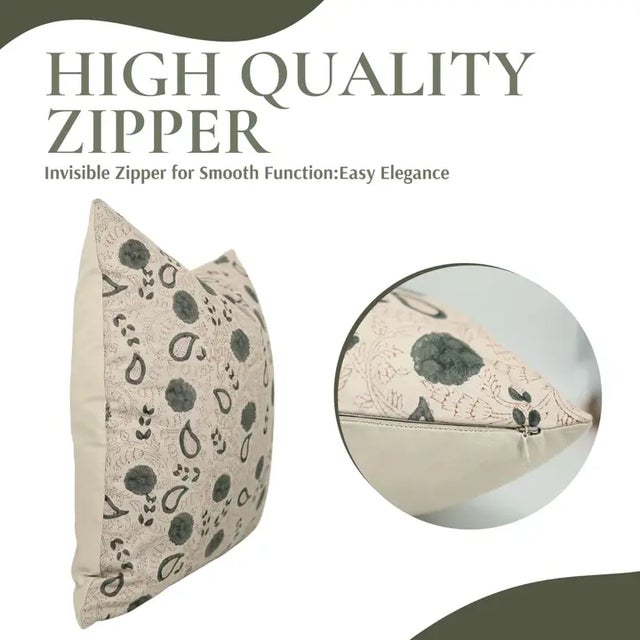 Art Deco Fabdivine Handmade Block Printed Cushion Cover 24x24 Inch Cotton Satin-Gopi For Sale - Image 3 of 4