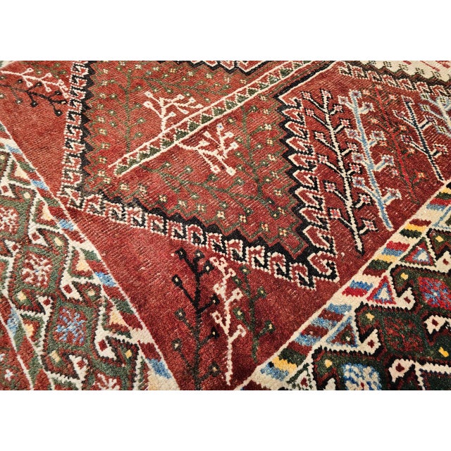 Vintage Persian Shiraz Tribal Area Rug, Hand-Knotted Wool, Geometric Pattern, Burgundy & Ivory, 5x10 For Sale In Chicago - Image 6 of 18