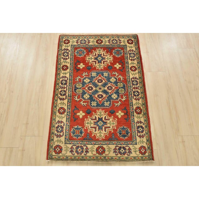 Farmhouse Kazak Rug 2’8” X 4’2” Blue Wool Tribal Hand-Knotted Oriental Carpet For Sale - Image 3 of 10