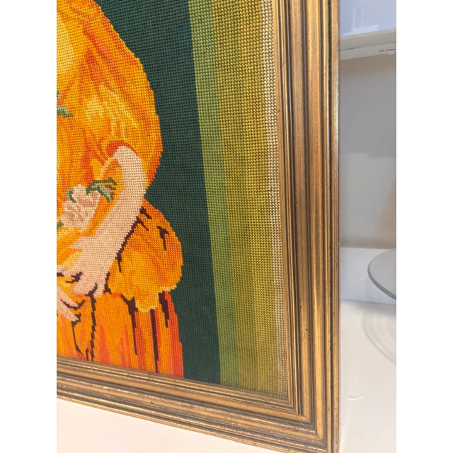 Vintage Framed Needlepoint Portrait of Woman in Golden Dress For Sale - Image 9 of 12
