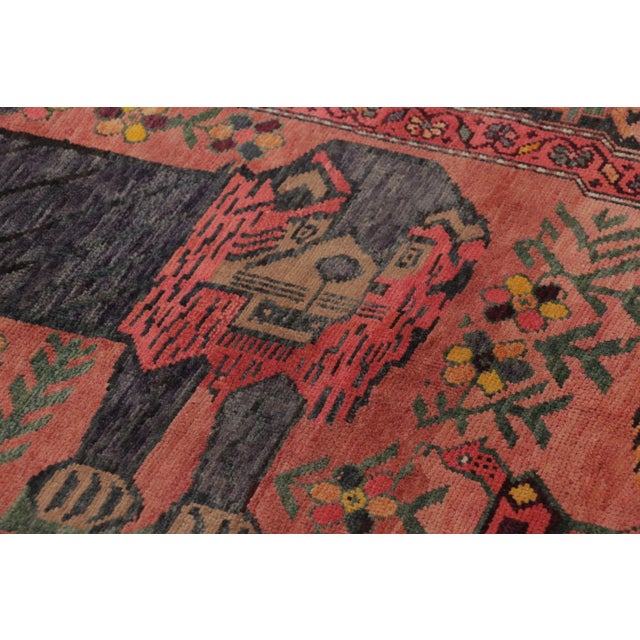 Red Vintage Turkish Twin Lion Pictorial Rug With Colorful Tribal Motifs - Rug & Kilim For Sale - Image 8 of 10