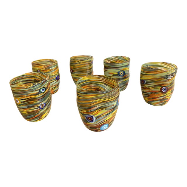 Multicolor Rods and Murrine Glasses Attributed to Murano- Set of 6 For Sale