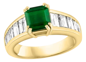 1.58 Ct Cushion Cut Colombian Emerald & 1.5 Ct Diamond Ring in 18K Yellow Gold