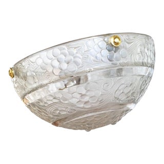 René Lalique Signed Art Deco St Vincent Frosted Crystal Pendant Light Fixture For Sale