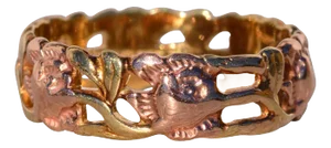 The Bolton: Antique Art Carved Signed Rose Gold and Yellow Gold Filigree Band