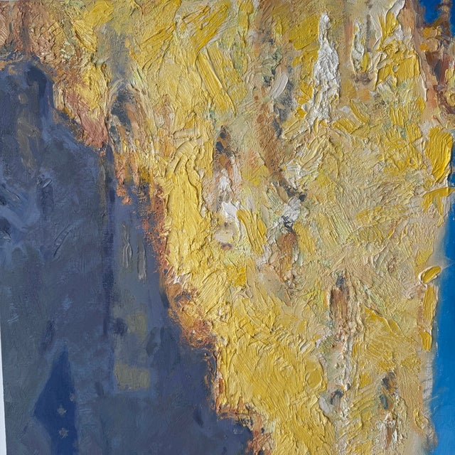 A distinctive contemporary oil painting signed “DeMartino 2018,” depicting a building partially obscured by a dramatic...