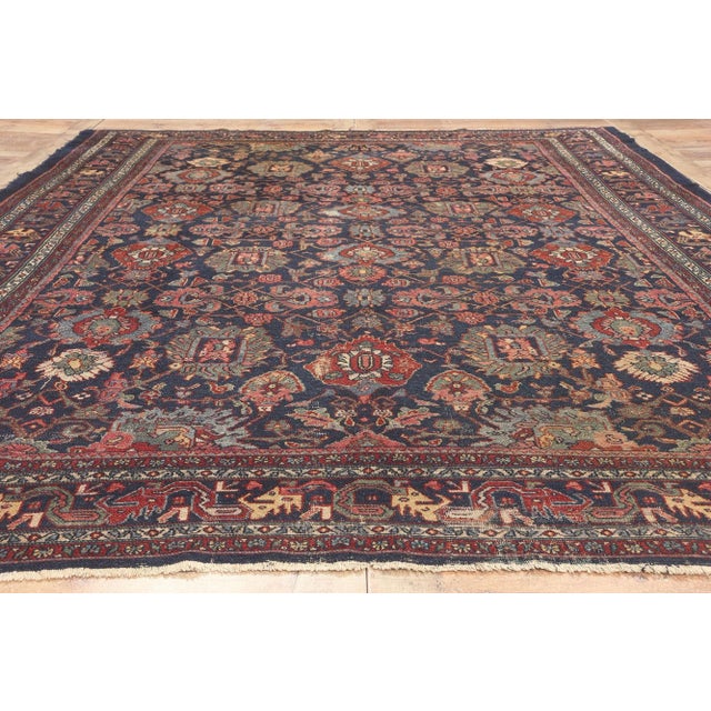 Navy Blue 1880s Antique Persian Bibikabad Rug - 08’00 X 11’09 For Sale - Image 8 of 9