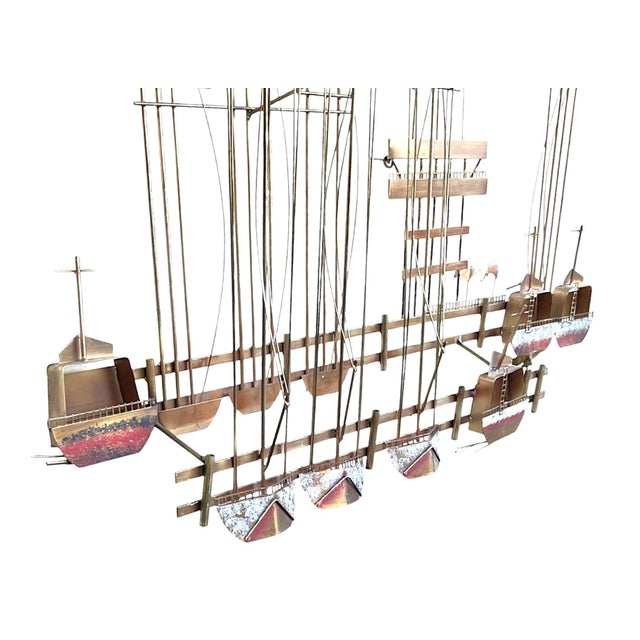 1980s Curtis Jere Nautical Wall Sculpture – Brass Sailboats & Seagulls Harbor Scene For Sale - Image 18 of 18