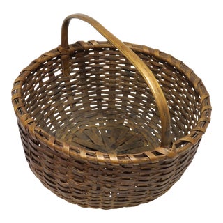 Antique Coastal Maine Hand Woven Splint Carry Basket For Sale