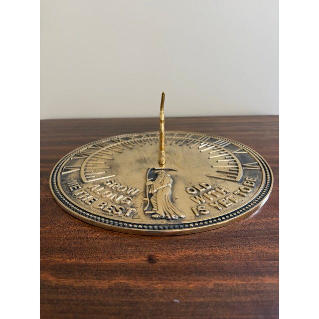 French Country Vintage English Country Brass Garden Sundial "Grow Old Along With Me" For Sale - Image 3 of 7