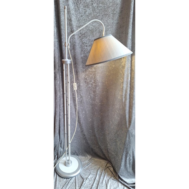 Gray Vintage Faux Bamboo Metal Floor Lamp with Fabric Shade by Honsel, 1980s For Sale - Image 8 of 8