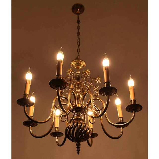 2000 - 2009 Antique German Brass Chandelier For Sale - Image 5 of 6