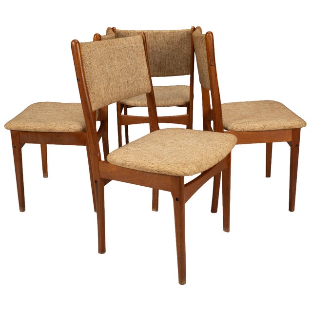 1970s Set of 4 Danish Modern Dining Chairs Teak Frame Tweed Upholstery Mid Century For Sale In Tampa - Image 6 of 16