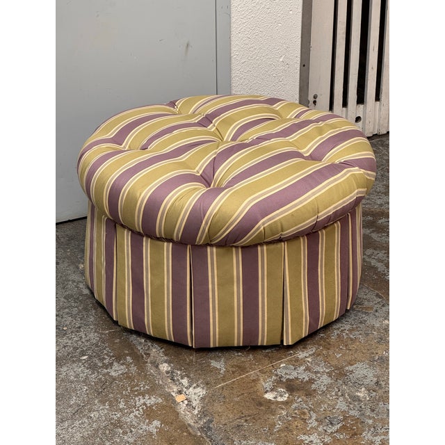 Sherrill Furniture Sherrill Furniture Round Tufted Skirted Ottoman + Casters For Sale - Image 4 of 12