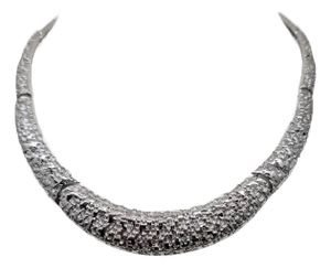 Vintage 1980s Signed Monet Rhodium Plated Textured Collar Necklace