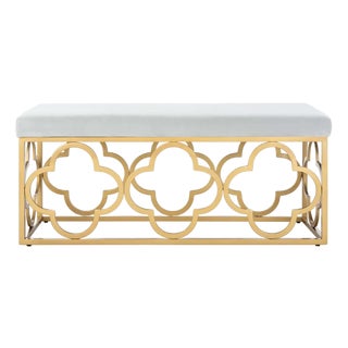 Safavieh Fleur Bench - Grey Velvet and Gold For Sale