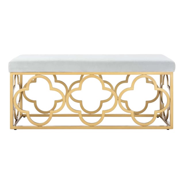 Safavieh Fleur Bench - Grey Velvet and Gold For Sale