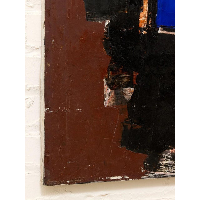Mid 20th Century Mid 20th Century Cobalt and Crimson Geometric Abstract Painting With Ochre and Black For Sale - Image 5 of 6