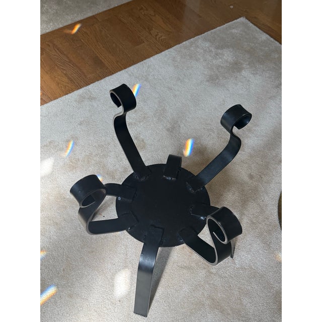 Moroccan Brass Table on Black Iron Stand For Sale - Image 4 of 9