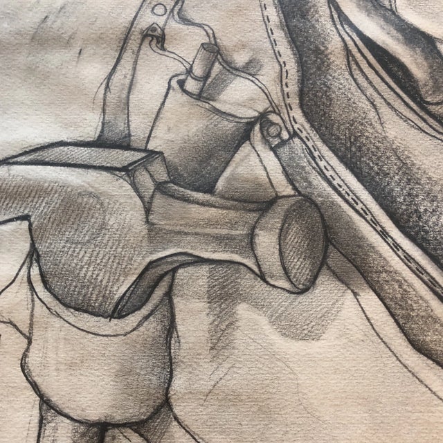 Realism Original Vintage 1970’s Large Workmen Pencil Drawing Signed For Sale - Image 3 of 8