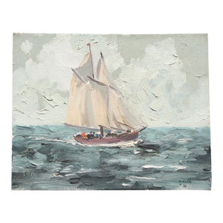 Vintage Heavily Textured Sailboat Painting For Sale