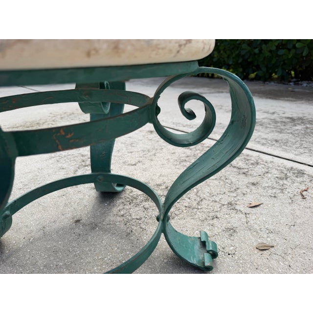 Postmodern Vintage Hand-Painted Iron Petite Cocktail Table With Tessellated Travertine Top For Sale - Image 3 of 11