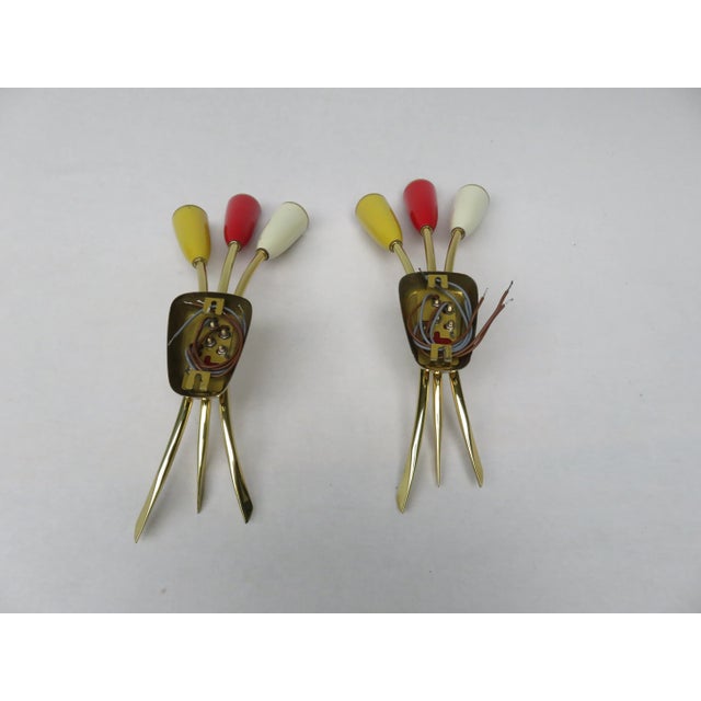 Metal Italian Three-Light Wall Lamps, 1950s, Set of 2 For Sale - Image 7 of 16