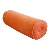 Custom-Tailored Tangerine Orange Velvet Bolster Pillow 23" X 8" For Sale