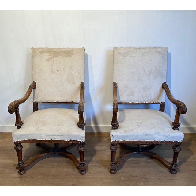 Late 19th Century Late 19th Century Pair of Louis Xiii Style High-backed Walnut Armchairs For Sale - Image 5 of 12